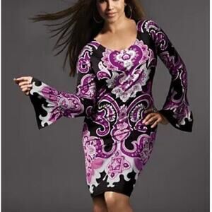INC International Concepts Sz M Psychedelic Pennylane Paisley Long Sleeve Dress